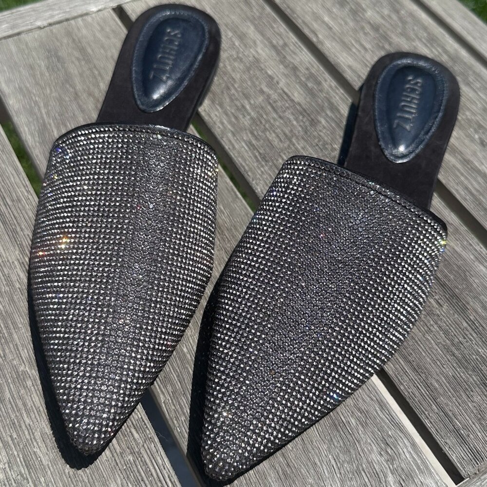 NWOT Schutz Rhinestone Pointed Toe Mules